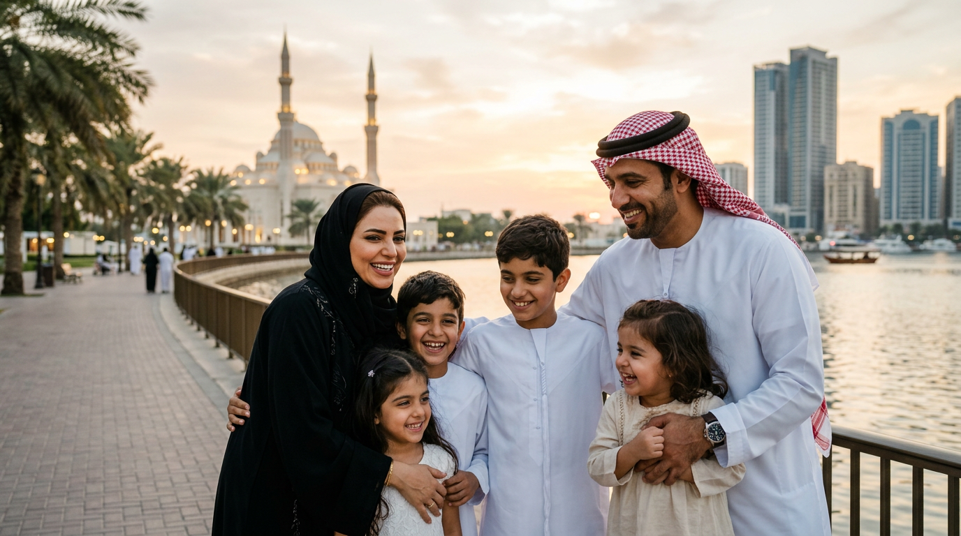عائلة على كورنيش بحيرة خالد في الشارقة